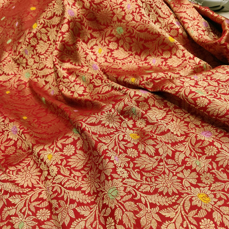 Red colour Pure Banarasi katan silk Fabric