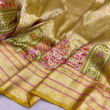 Yellow colour pure katan silk Handwoven banarasi Tanchoi saree