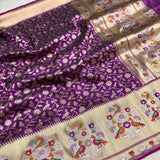 Purple colour pure katan silk Handwoven banarasi saree