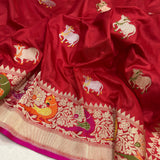 Red colour pure katan silk handwoven banarasi saree