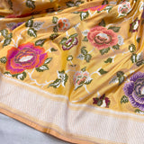 Fanta colour pure katan silk Handwoven banarasi saree