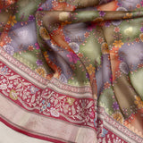 Multicolour Pure kora digital print handwoven banarasi saree