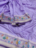 Lavender colour pure katan silk handwoven banarasi saree