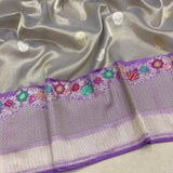 Grey colour pure tissue Handwoven Banarasi saree