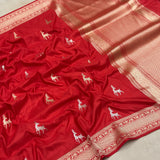 Red colour pure Mashru Silk Handwoven banarasi saree