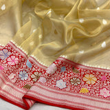 Golden colour pure tissue Handwoven Banarasi saree