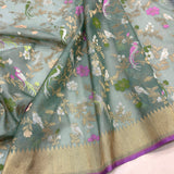 Pure Kora handwoven Banarasi saree
