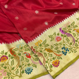 Red colour pure tussar handwoven Banarasi saree