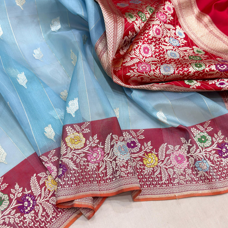 Sky Blue colour pure kora Handwoven banarasi