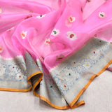 Baby pink colour pure kora Handwoven Banarasi saree