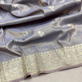 Grey colour pure silk by tissue Handwoven Banarasi saree