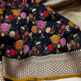 Black colour pure katan silk handwoven banarasi saree