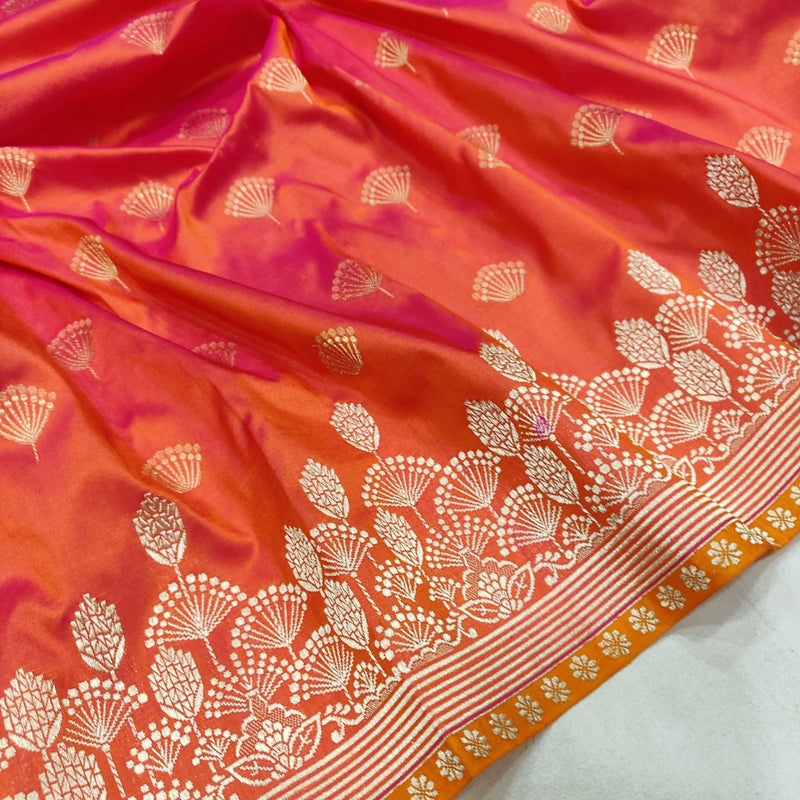 Orange Color Pure Katan Silk Handwoven Banarasi Saree