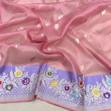 Light pink colour pure Kora handwoven Banarasi saree