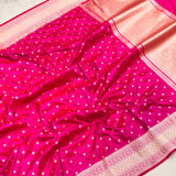Pink colour pure katan silk handwoven banarasi saree
