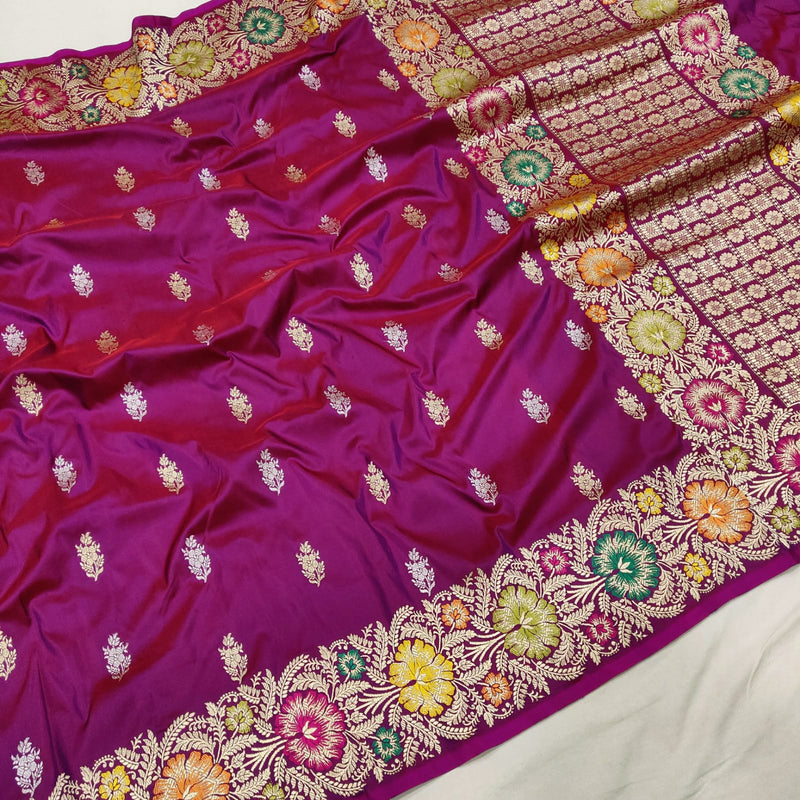 Dual Shade Pure Katan Silk Handwoven Banarasi Saree