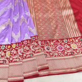 Lavender colour pure katan silk Handwoven banarasi saree