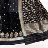 Black colour pure katan silk Handwoven banarasi two piece suit