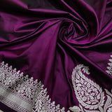 Wine colour pure katan silk Handwoven banarasi saree
