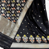 Black colour pure katan silk Handwoven banarasi two piece suit