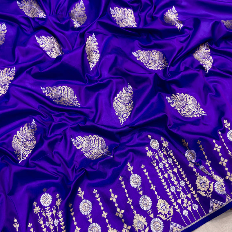 Royal blue dual shade pure katan silk Handwoven banarasi saree