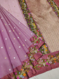 Lavender Colour Pure Kora Silk Handwoven Banarasi Saree