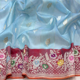 Sky Blue colour pure kora Handwoven banarasi