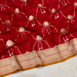Red colour pure katan silk Handwoven banarasi saree
