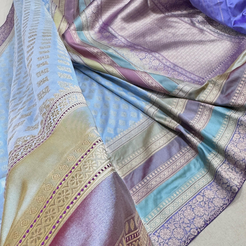 Sky Blue colour pure katan silk Handwoven banarasi saree