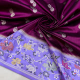 Magenta colour pure katan silk Handwoven banarasi saree