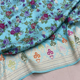 Sky blue colour pure katan silk Handwoven banarasi saree