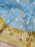 Sky Blue Colour Pure Kora Silk Handwoven Banarasi Saree