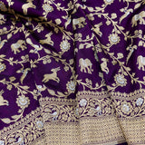 Purple colour pure katan silk Handwoven banarasi saree