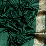 Bottle green colour pure katan silk handwoven banarasi saree