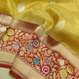 Yellow colour Pure Tissue Silk Handwoven Banarasi Saree
