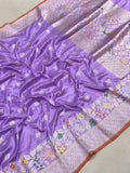 Lavender colour pure katan silk Handwoven banarasi saree