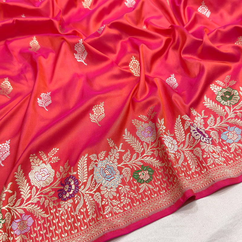 Dual shade pure katan silk Handwoven banarasi saree