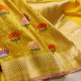 Yellow colour Pure Katan Silk Handwoven Banarasi Saree