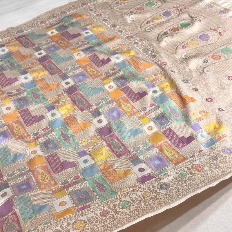 Multicolour pure katan silk Handwoven banarasi rangkat saree