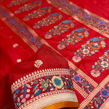 Red colour pure katan silk Handwoven banarasi saree