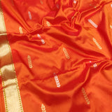 Orange Color Pure Katan Silk Handwoven Banarasi Saree