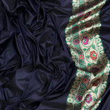 Nevi blue colour pure katan silk Handwoven banarasi saree