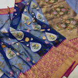 Blue Color Pure Kora Silk Handwoven Banarasi Saree
