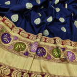 Nevi Blue colour Pure Katan Silk Handwoven Banarasi Saree