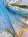 Sky blue colour pure kora handwoven banarasi saree