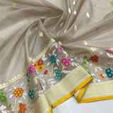 Grey colour pure Kora jamdani handwoven banarasi saree