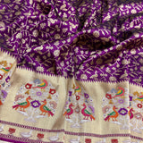 Purple colour pure katan silk Handwoven banarasi saree