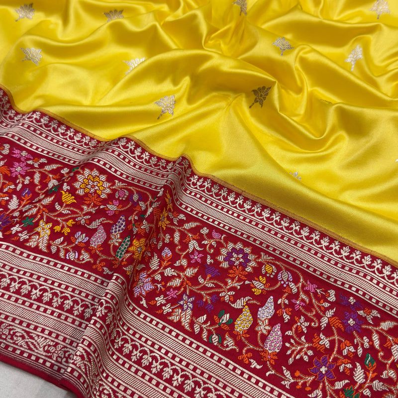 Yellow colour Pure Katan Silk Handwoven Banarasi Saree