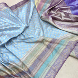 Sky Blue colour pure katan silk Handwoven banarasi saree