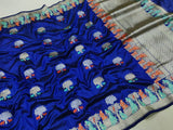 Royal blue Colour Pure Katan Silk Handwoven Banarasi Saree